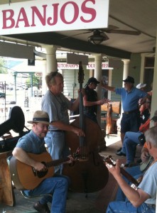 Friday morning impromptu jam on the porch of Mountain View Music